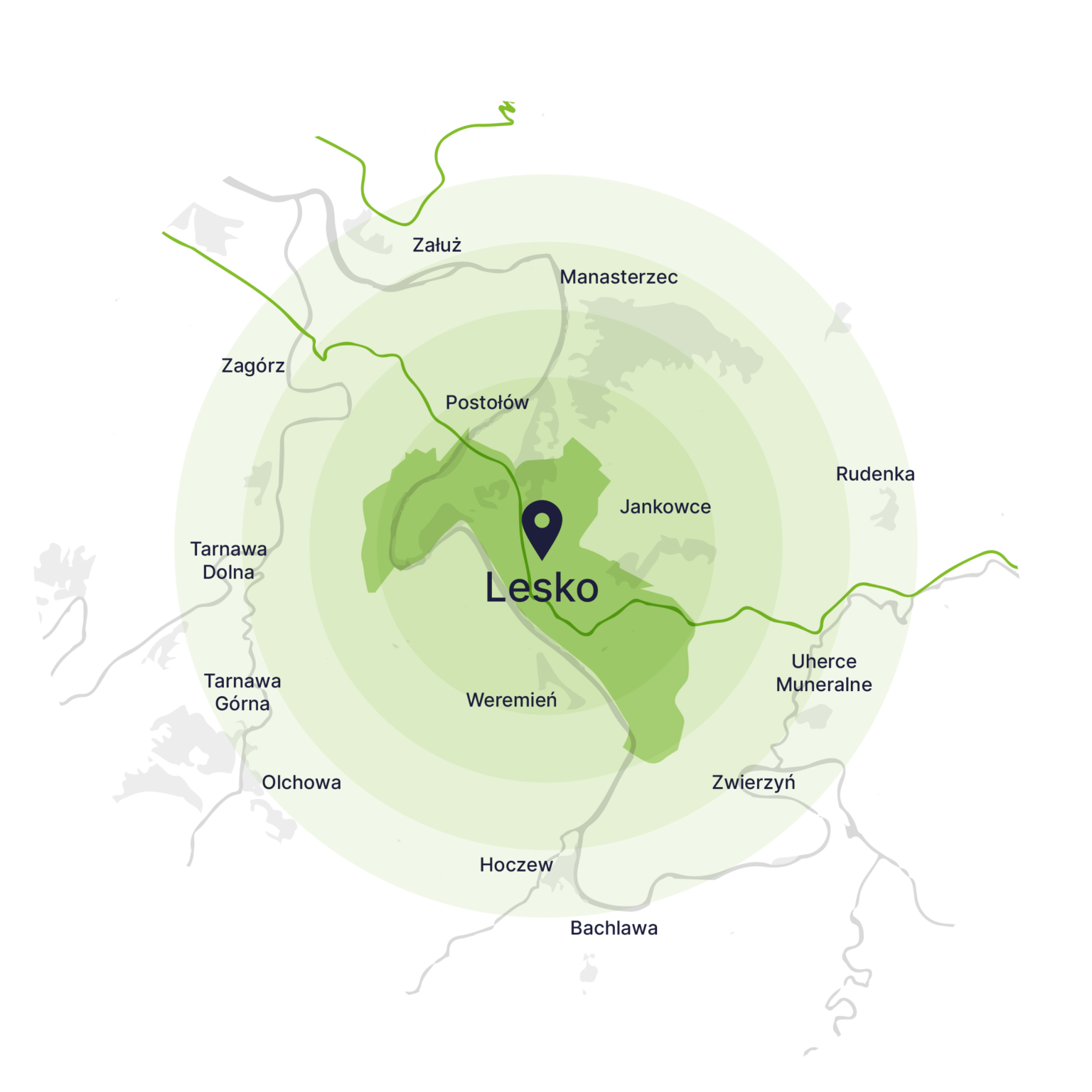 Obszar obsługi kontenerów – mapa, Lesko