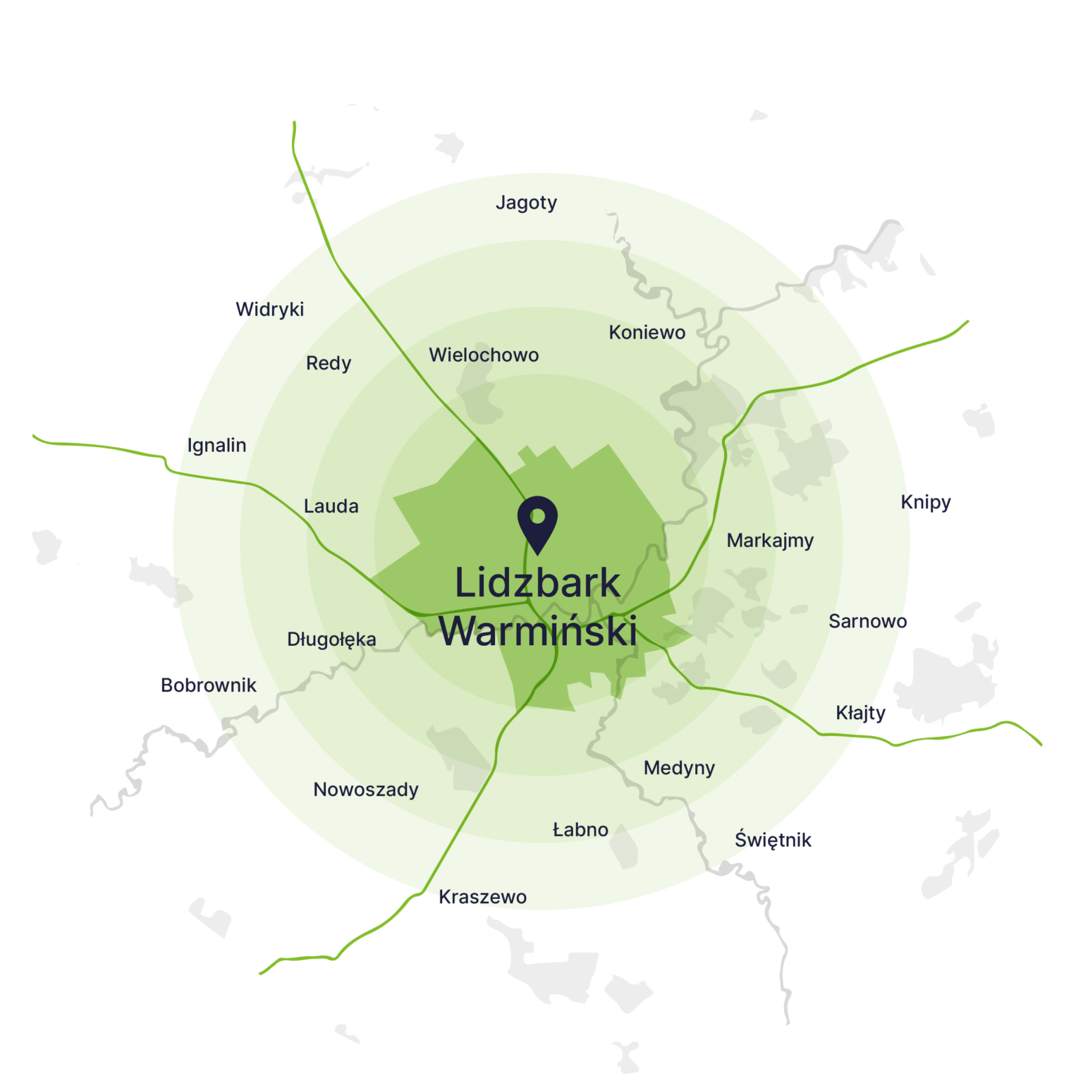 Obszar obsługi kontenerów – mapa, Lidzbark Warmiński