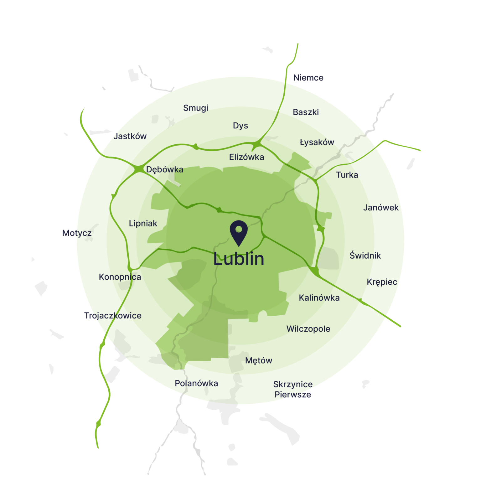 Obszar obsługi kontenerów – mapa, Lublin