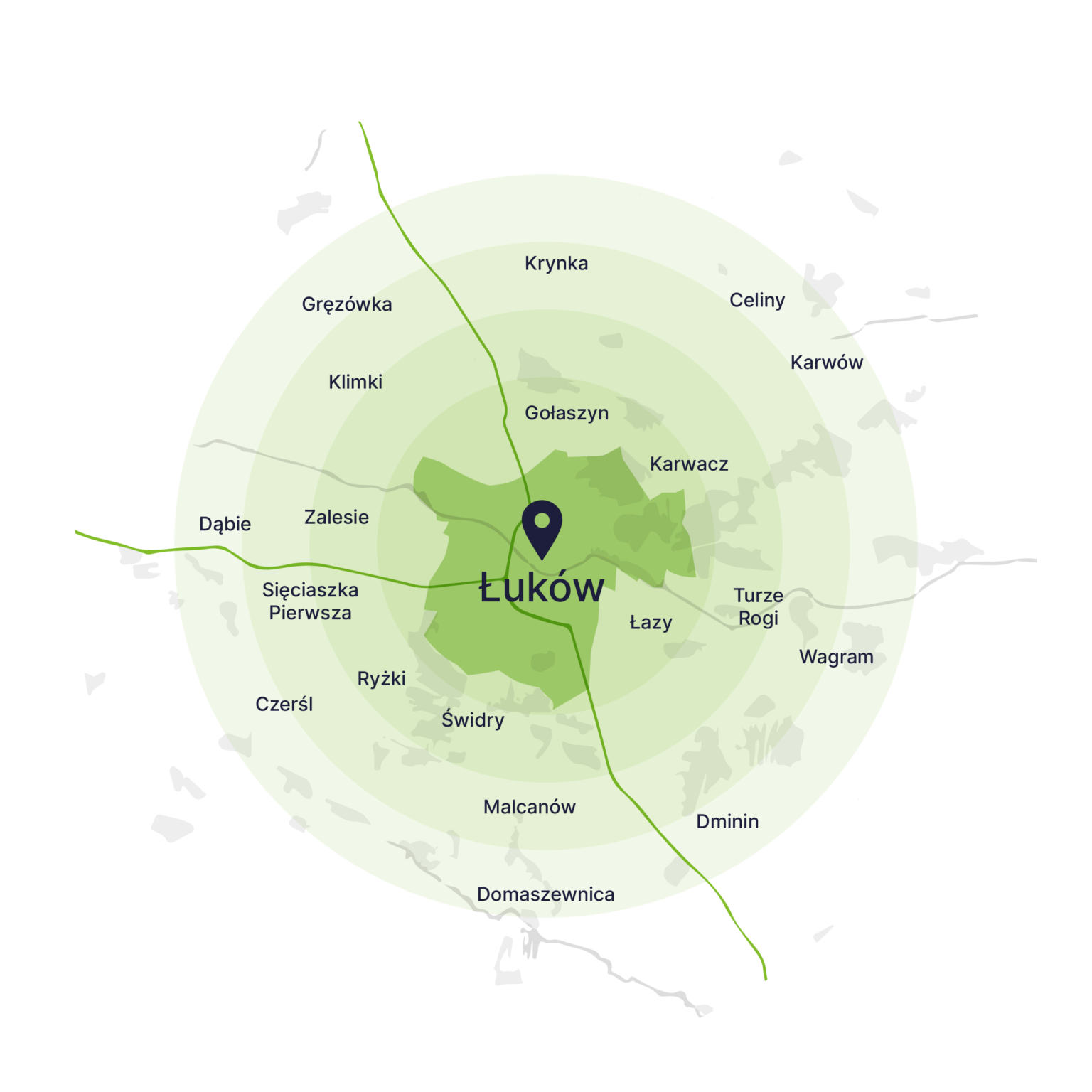 Obszar obsługi kontenerów – mapa, Łuków