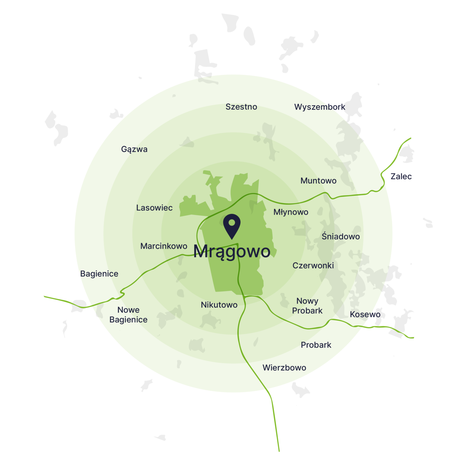 Obszar obsługi kontenerów – mapa, Mrągowo