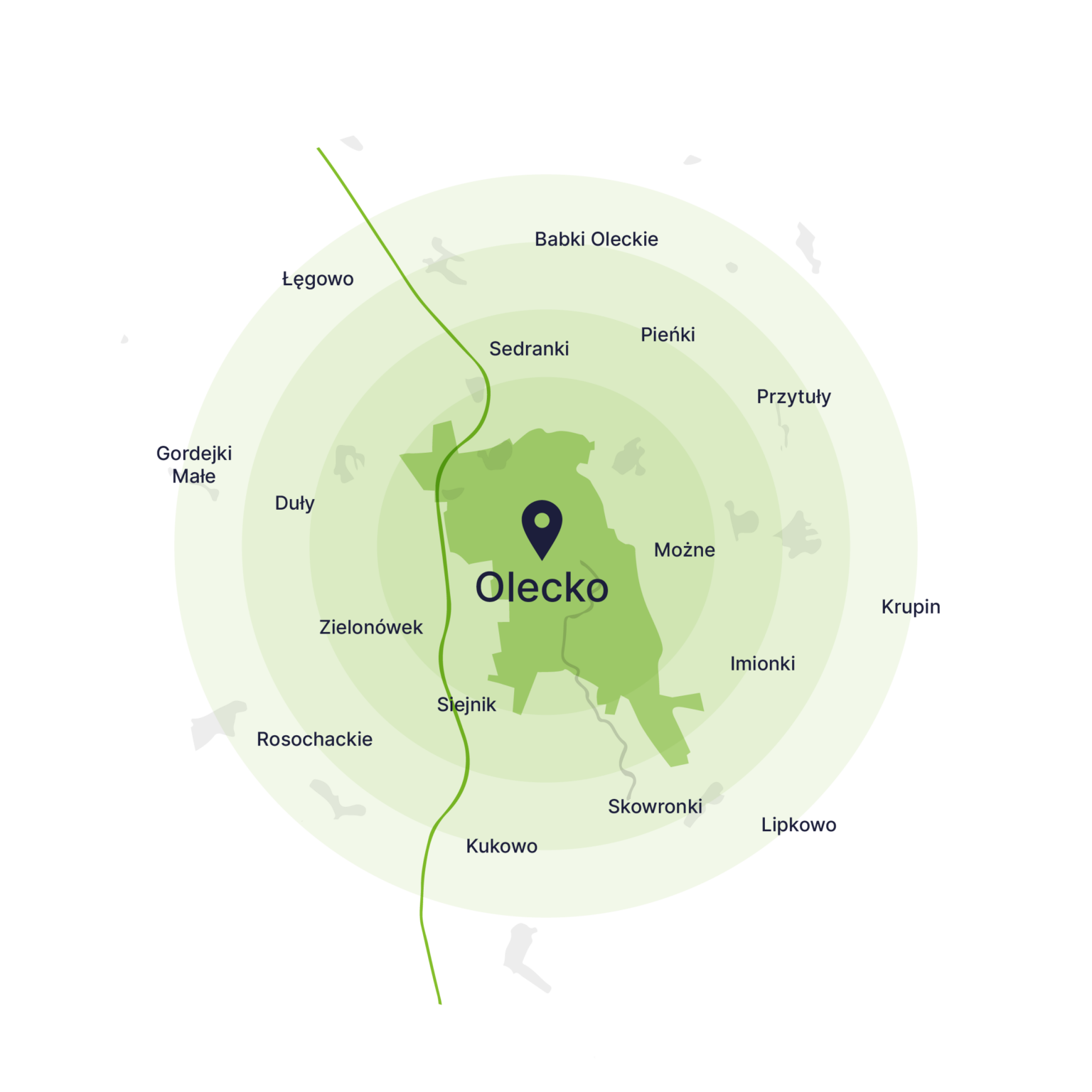 Obszar obsługi kontenerów – mapa, Olecko