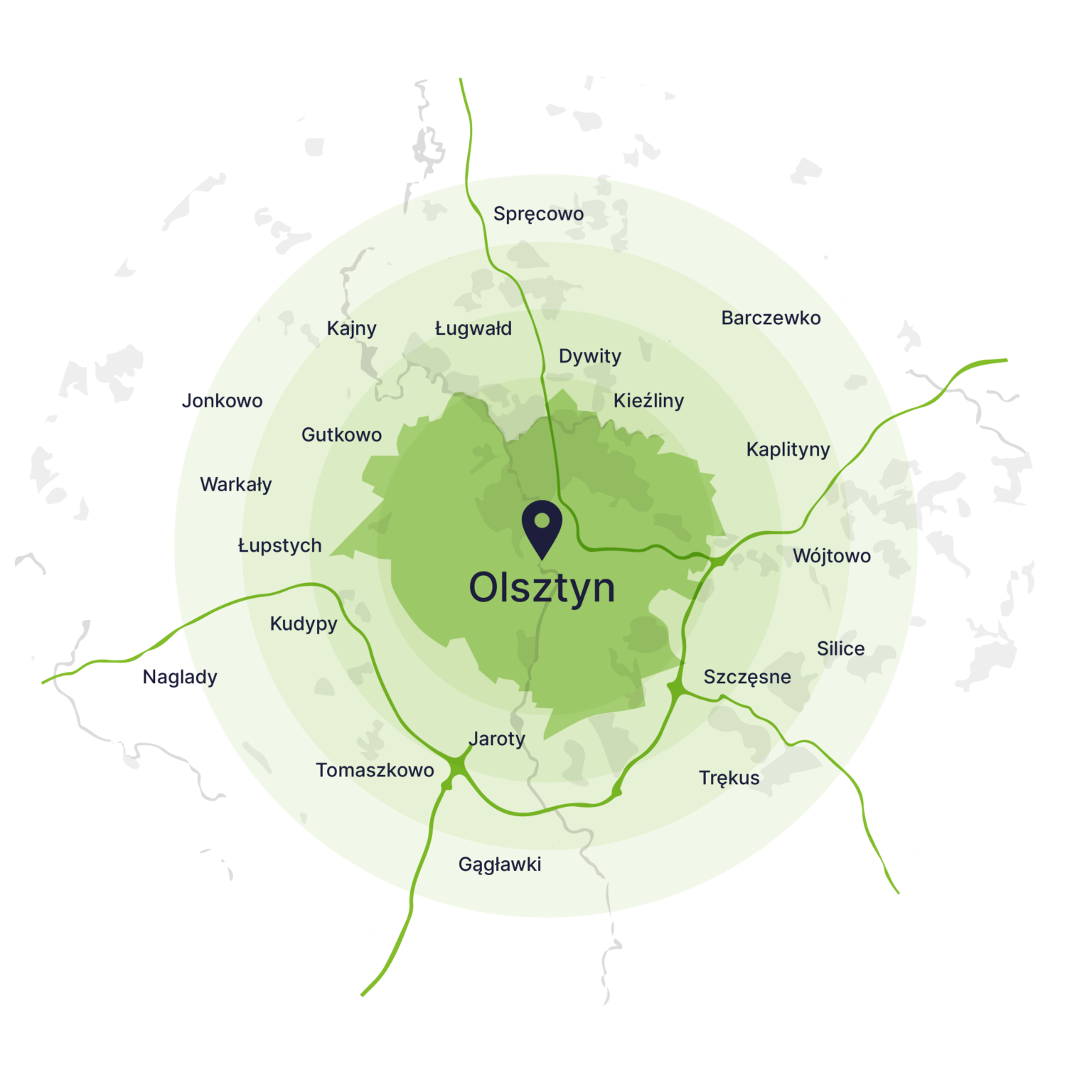 Obszar obsługi kontenerów – mapa, Olsztyn