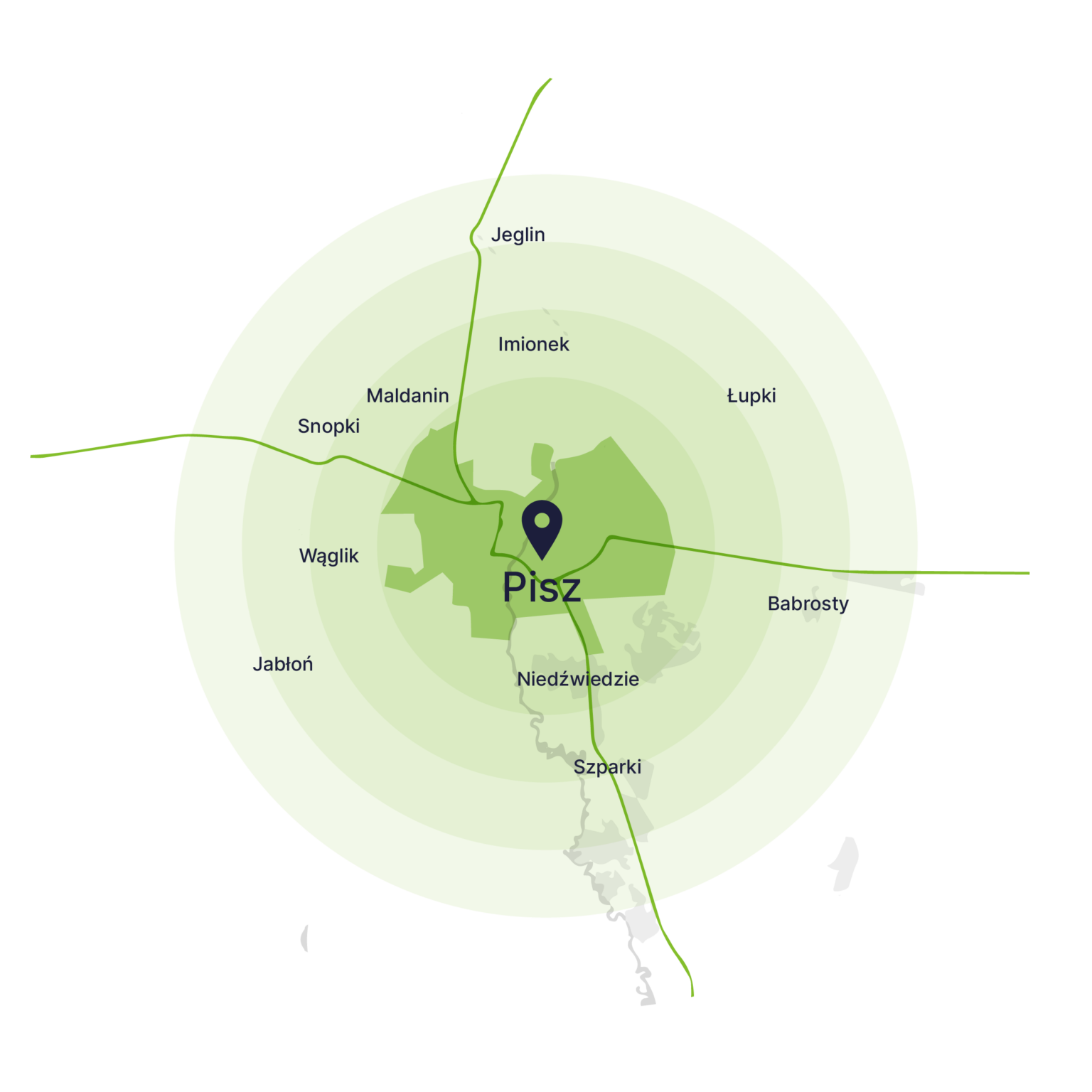 Obszar obsługi kontenerów – mapa, Pisz