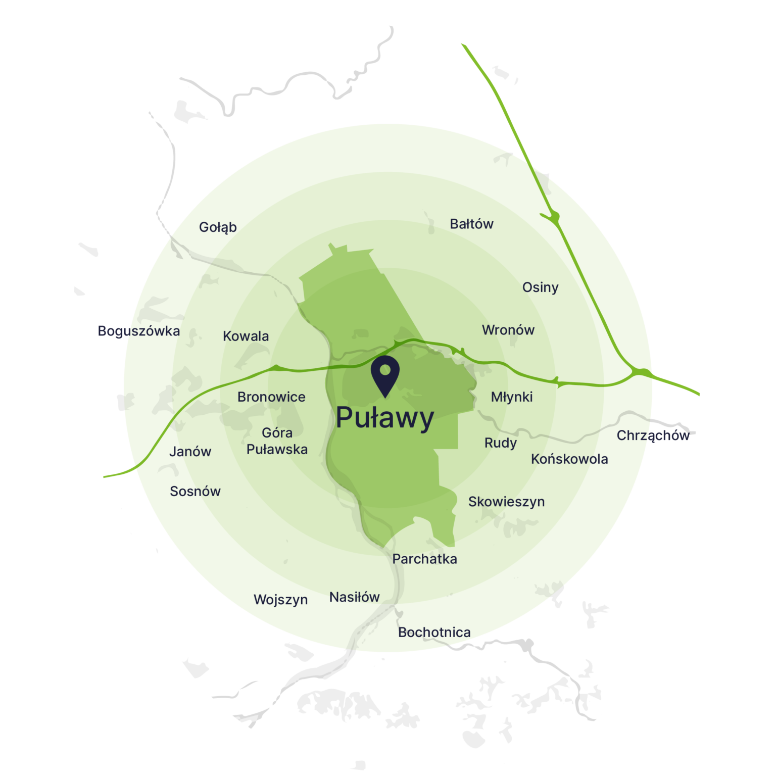 Obszar obsługi kontenerów – mapa, Puławy