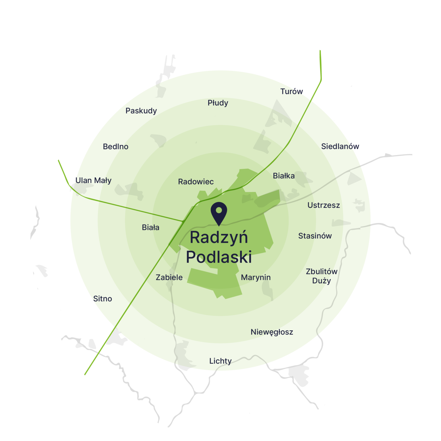 Obszar obsługi kontenerów – mapa, Radzyń Podlaski