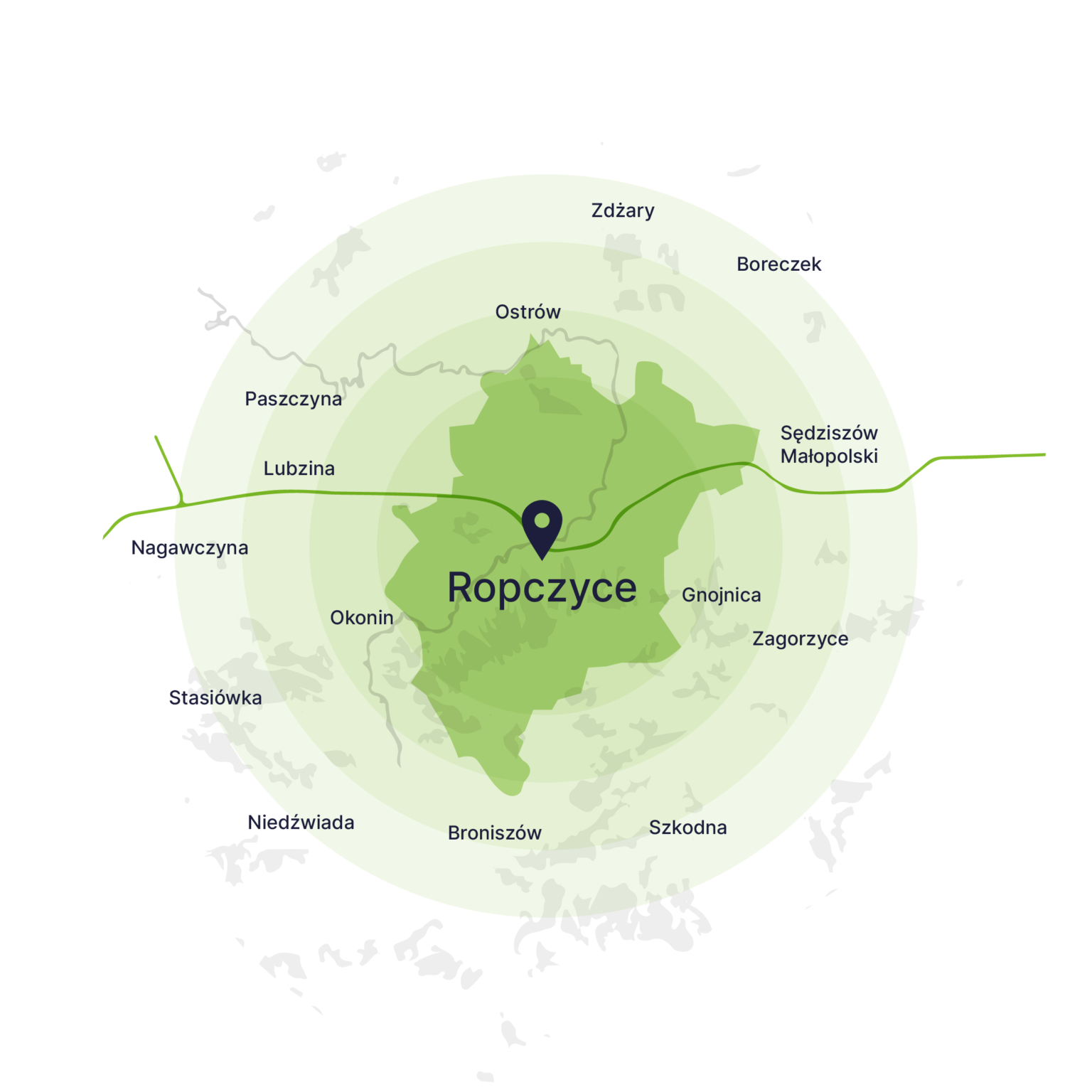 Obszar obsługi kontenerów – mapa, Ropczyce