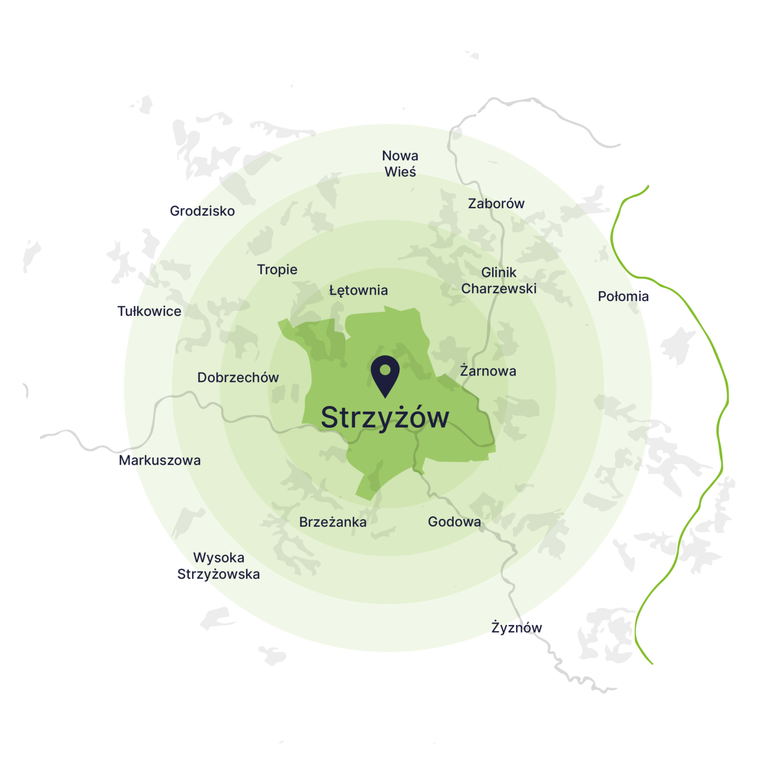 Obszar obsługi kontenerów – mapa, Strzyżów