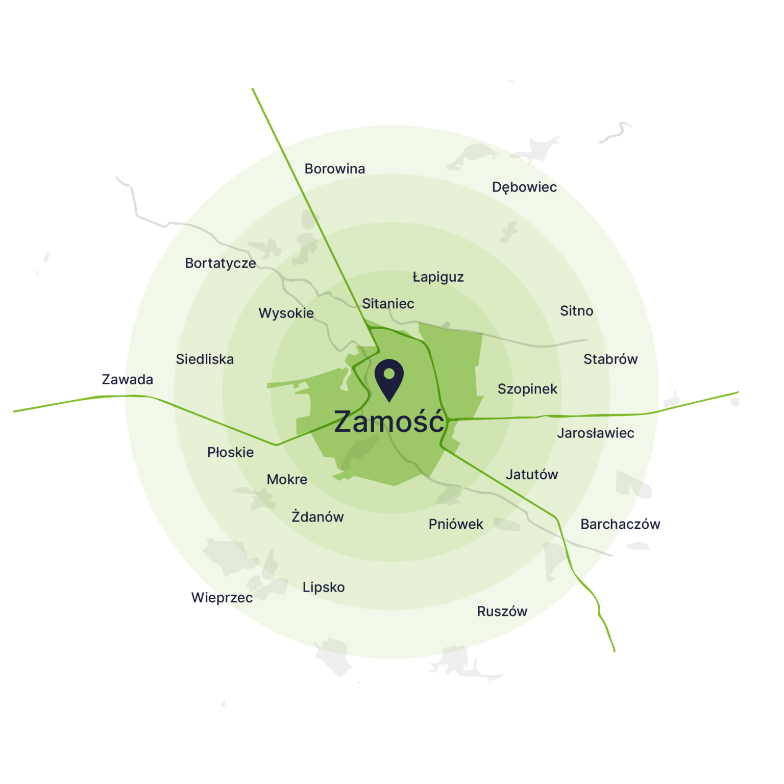 Obszar obsługi kontenerów – mapa, Zamość