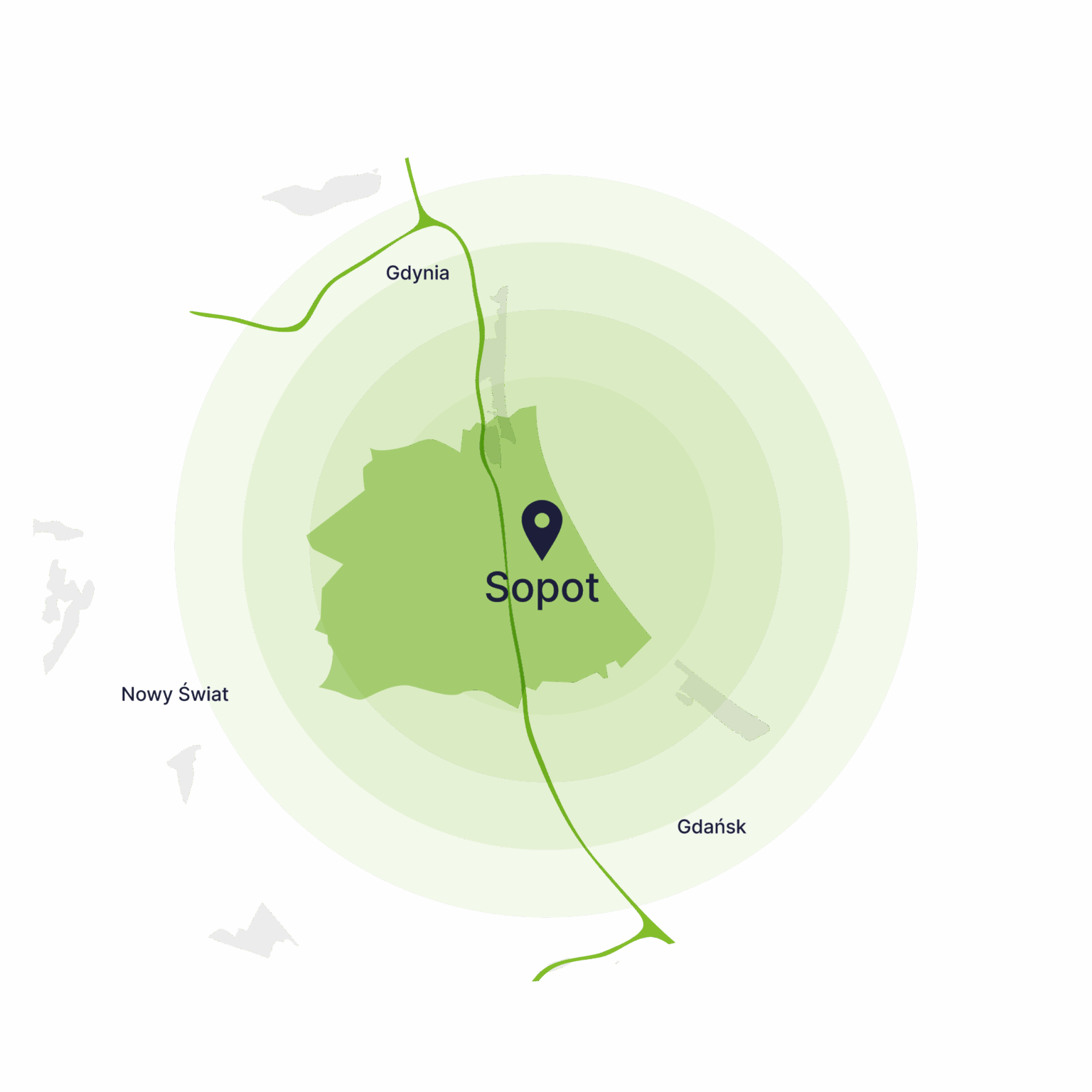 Obszar obsługi kontenerów – mapa, Sopot